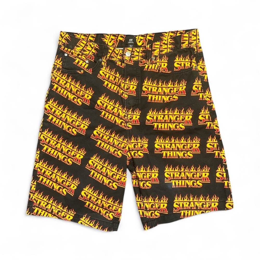 H&M Stranger Things Black and Yellow Jean Shorts Men’s Size 36 NWOT